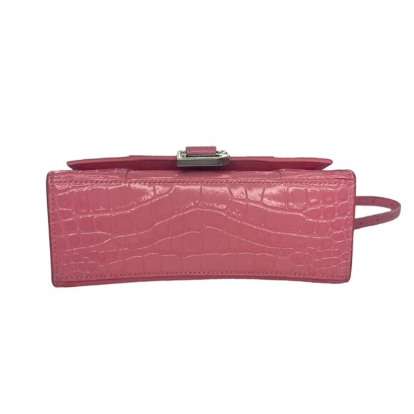BALENCIAGA Hourglass Top Handle Mini Bag Crocodile Embossed Leather XS Pink Tote - Picture 8 of 12